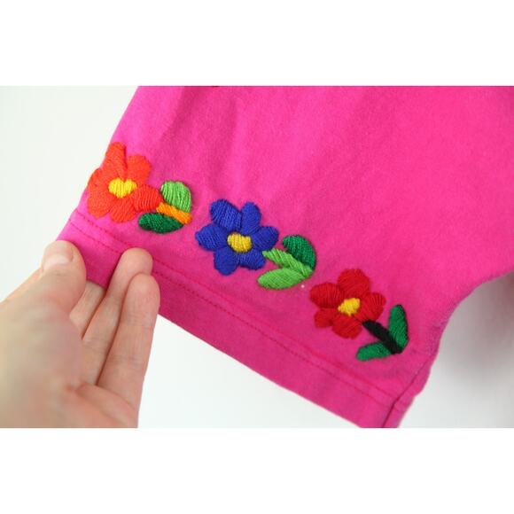 Vintage L XL T Shirt Embroidered Floral Hippy Boho Maximalist Cotton Beach Surf - Picture 4 of 7